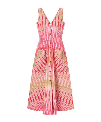 Saloni Zoey Printed Cotton-poplin Midi Dress In Pink