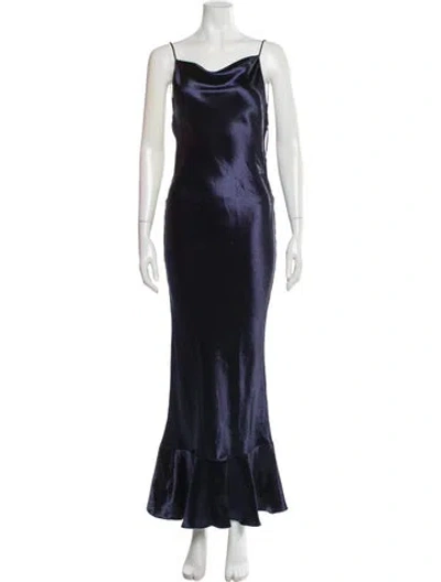 Pre-owned Saloni Cowl Neck Long Dress In Blue