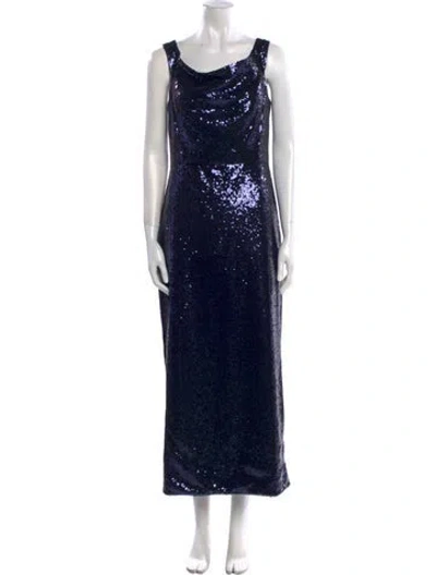 Pre-owned Saloni Cowl Neck Long Dress In Blue