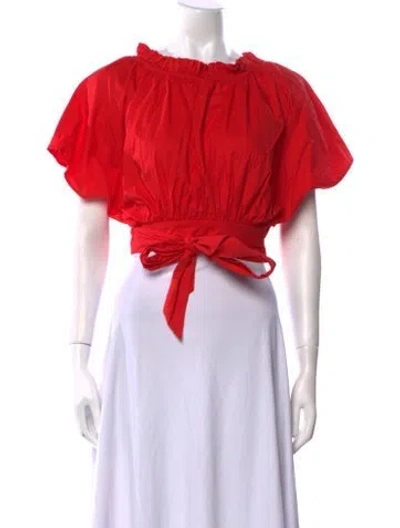 Pre-owned Saloni Cowl Neck Short Sleeve Crop Top In Red