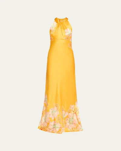 Saloni Cozette Floral Silk Dress In Brown