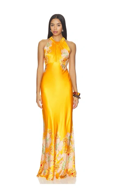 Saloni Cozette Long Dress In Marigold Meadow