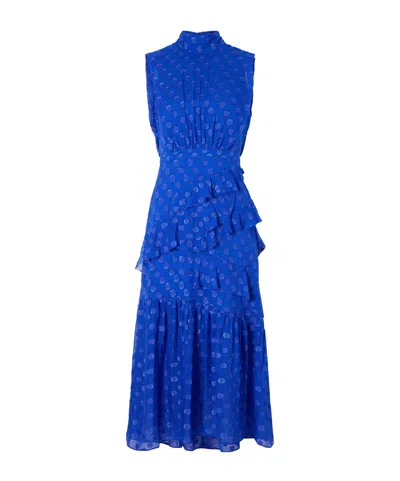 Saloni Crepe De Chine Midi Dress In Blue