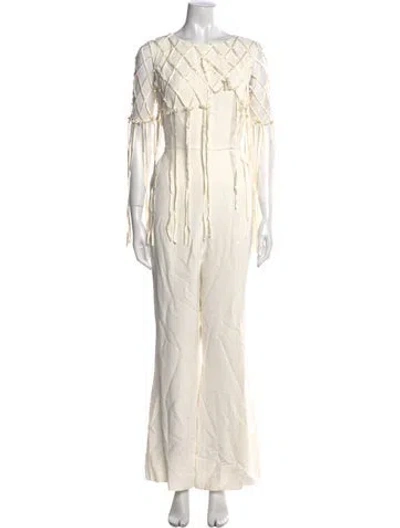 Pre-owned Saloni Crew Neck Jumpsuit In Neutral