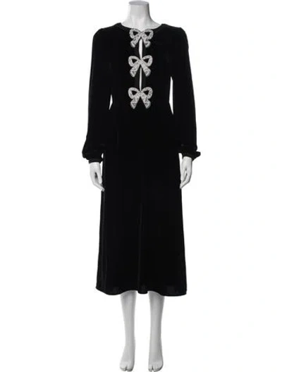 Pre-owned Saloni Crew Neck Long Dress In Black