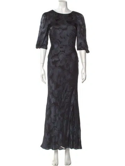 Pre-owned Saloni Crew Neck Long Dress In Black