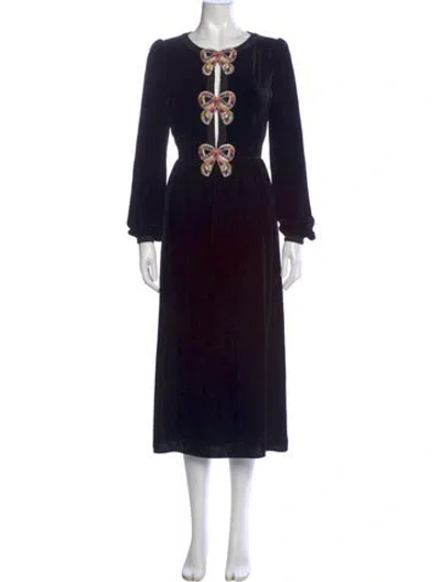 Pre-owned Saloni Crew Neck Long Dress In Black