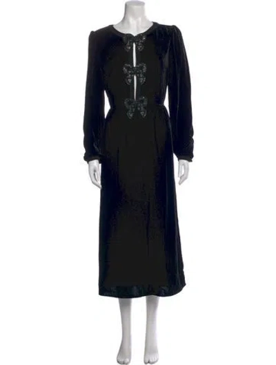 Pre-owned Saloni Crew Neck Long Dress In Black