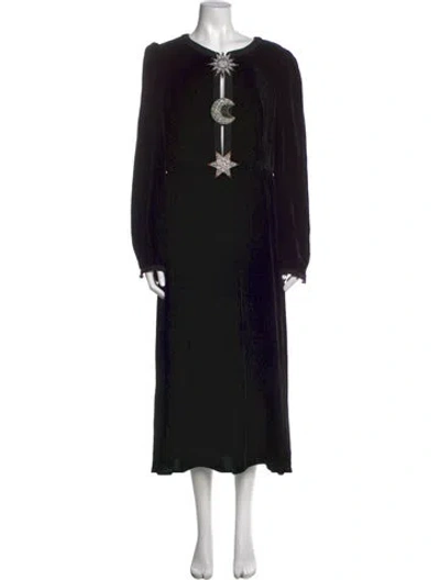 Pre-owned Saloni Crew Neck Long Dress In Black