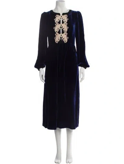 Pre-owned Saloni Crew Neck Long Dress In Blue