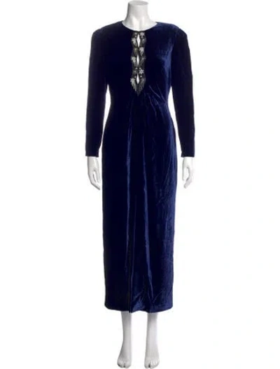 Pre-owned Saloni Crew Neck Long Dress In Blue