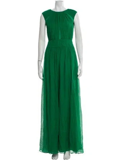Pre-owned Saloni Crew Neck Long Dress In Green