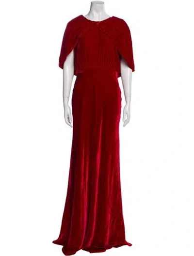 Pre-owned Saloni Crew Neck Long Dress In Red
