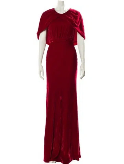 Pre-owned Saloni Crew Neck Long Dress In Red