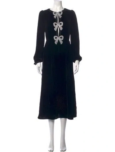 Pre-owned Saloni Crew Neck Midi Length Dress In Black
