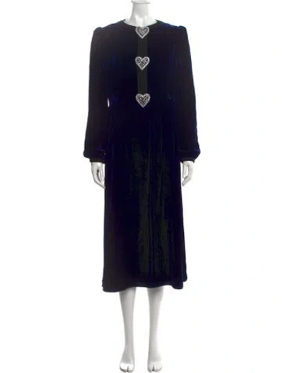 Pre-owned Saloni Crew Neck Midi Length Dress In Black