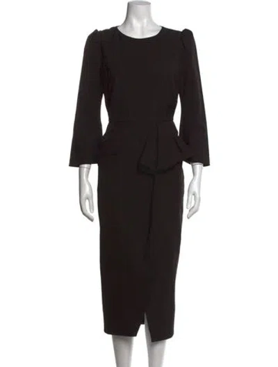 Pre-owned Saloni Crew Neck Midi Length Dress In Black