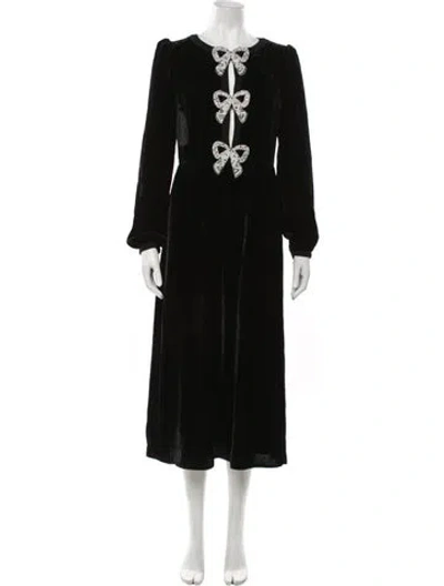 Pre-owned Saloni Crew Neck Midi Length Dress In Black