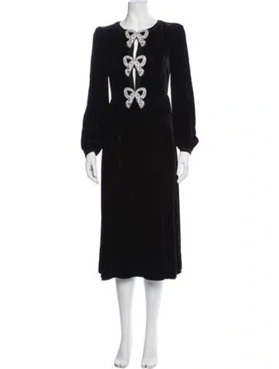 Pre-owned Saloni Crew Neck Midi Length Dress In Blue