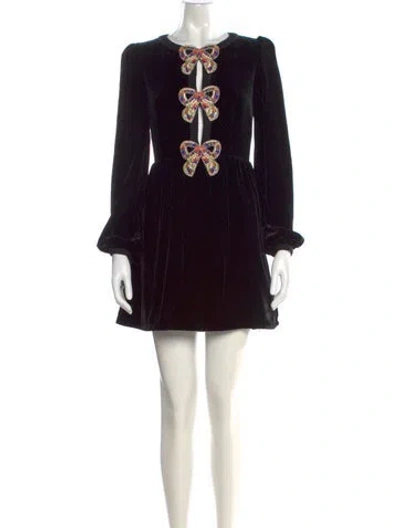 Pre-owned Saloni Crew Neck Mini Dress In Black