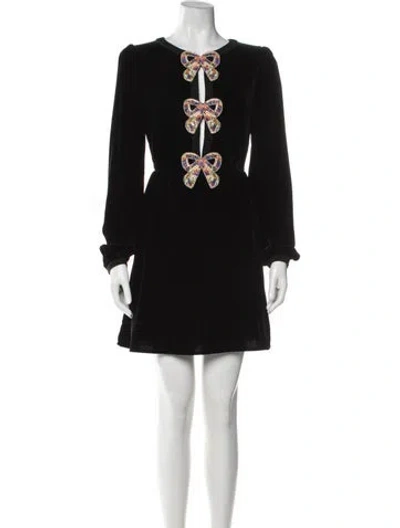 Pre-owned Saloni Crew Neck Mini Dress In Black