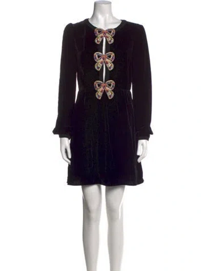 Pre-owned Saloni Crew Neck Mini Dress In Black