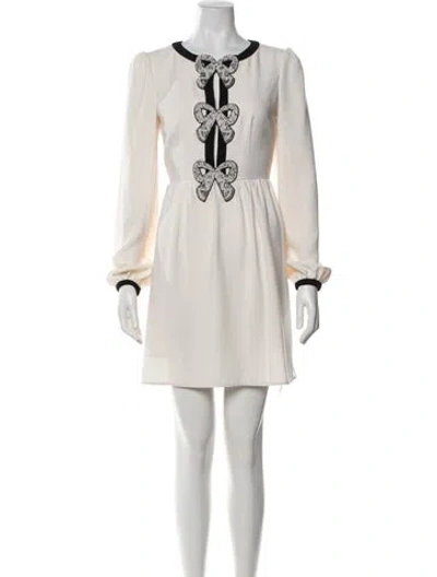 Pre-owned Saloni Crew Neck Mini Dress In Neutrals