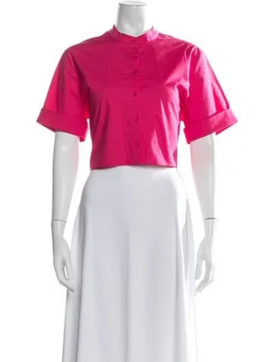 Pre-owned Saloni Crew Neck Short Sleeve Crop Top In Pink