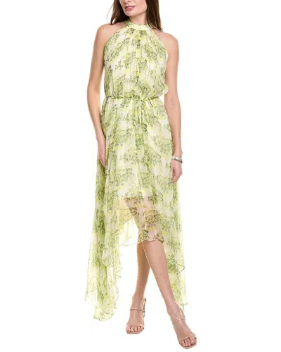 Saloni Crinkle Silk Chiffon Maxi Dress In Yellow