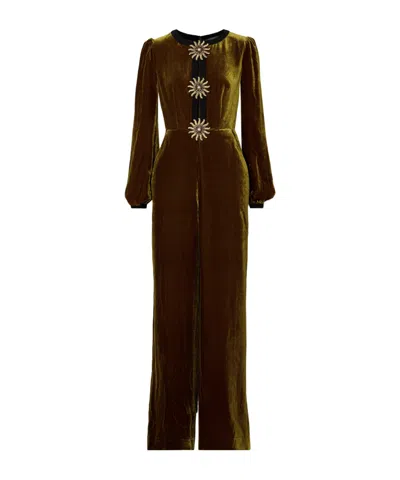 Saloni Cut-out Embellished Jumpsuit In Brown