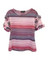 Saloni Dawn Striped Ruffled Top In Red Polyester In Red