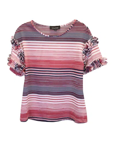 Saloni Dawn Striped Ruffled Top In Red Polyester