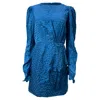 Saloni Debbie Patterned Mini Ribbon Detail Dress In Blue Silk In Blue