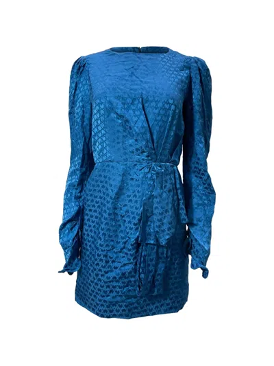 Pre-owned Saloni Debbie Patterned Ribbon Detail Mini Dress In Blue