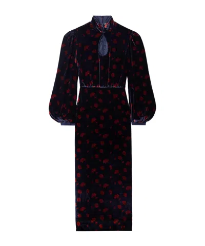 Saloni Domino Cutout Floral-print Velvet Turtleneck Midi Dress In Brown