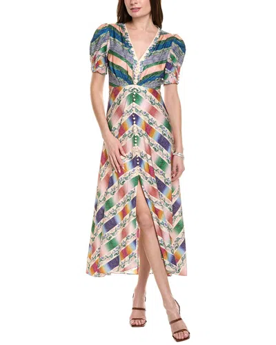 Saloni Dotty Stamped Satin Silk Midi Dress In Multi
