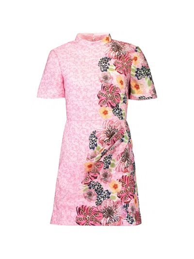 Saloni Draped Floral Mini Dress In Pink