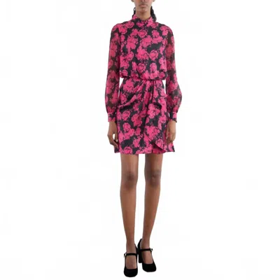 Saloni Draped Isa Short Dress In Rosa/noir