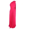 Saloni Draped Maxi One-shoulder Cutout Dress In Pink Viscose In Pink