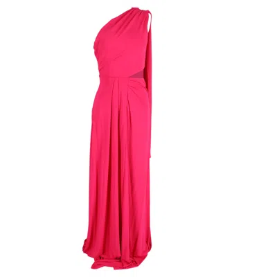 Saloni Draped Maxi One-shoulder Cutout Dress In Pink Viscose