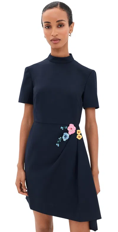 Saloni Draped Mini Dress Navy/blossom Emb