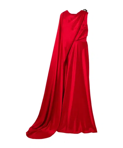 Saloni Phoenix Cape-effect Crystal-embellished Draped Satin Gown In Red