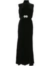 Saloni Midi Fleur Velvet Dress In Black