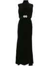 Saloni Midi Fleur Velvet Dress In Black/pearl Clamshell