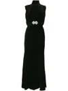 Saloni Midi Fleur Velvet Dress In Black/pearl Clamshell