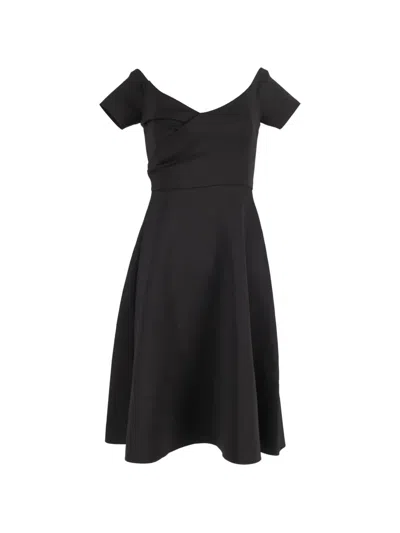 Pre-owned Saloni Drop-shoulder Midi Dress In Black