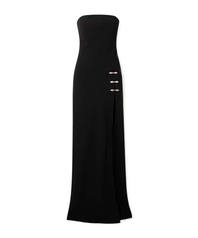 Saloni Souza Strapless Asymmetric Embellished Crepe Gown In Black