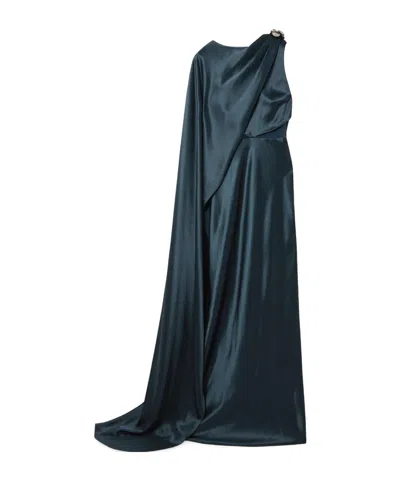 Saloni Embellished Draped Satin Gown In Blue