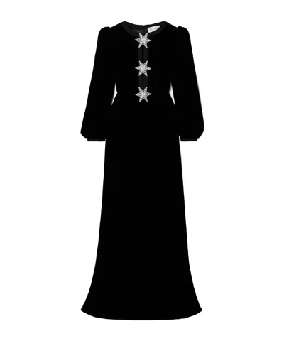 Saloni Camille Embellished Velvet Gown In Black