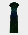 Saloni Fabienne High-neck Velvet Dress In Green